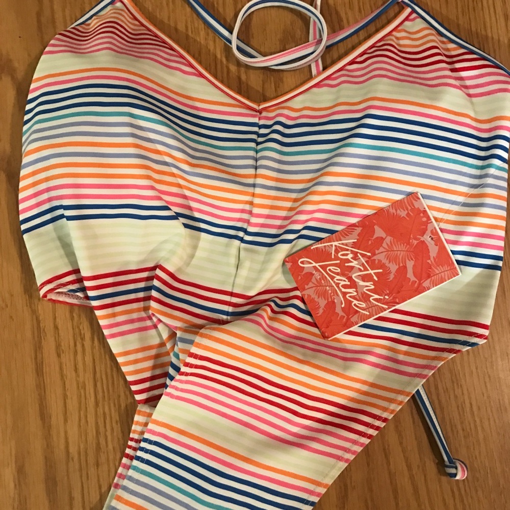 Kortni Jeane tie up top medium rainbow stripe